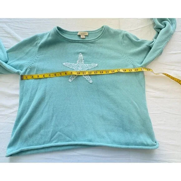 Appleseeds Petites Starfish Sweater Size PXL Turquoise Embroidered Beach Ocean - Picture 5 of 10
